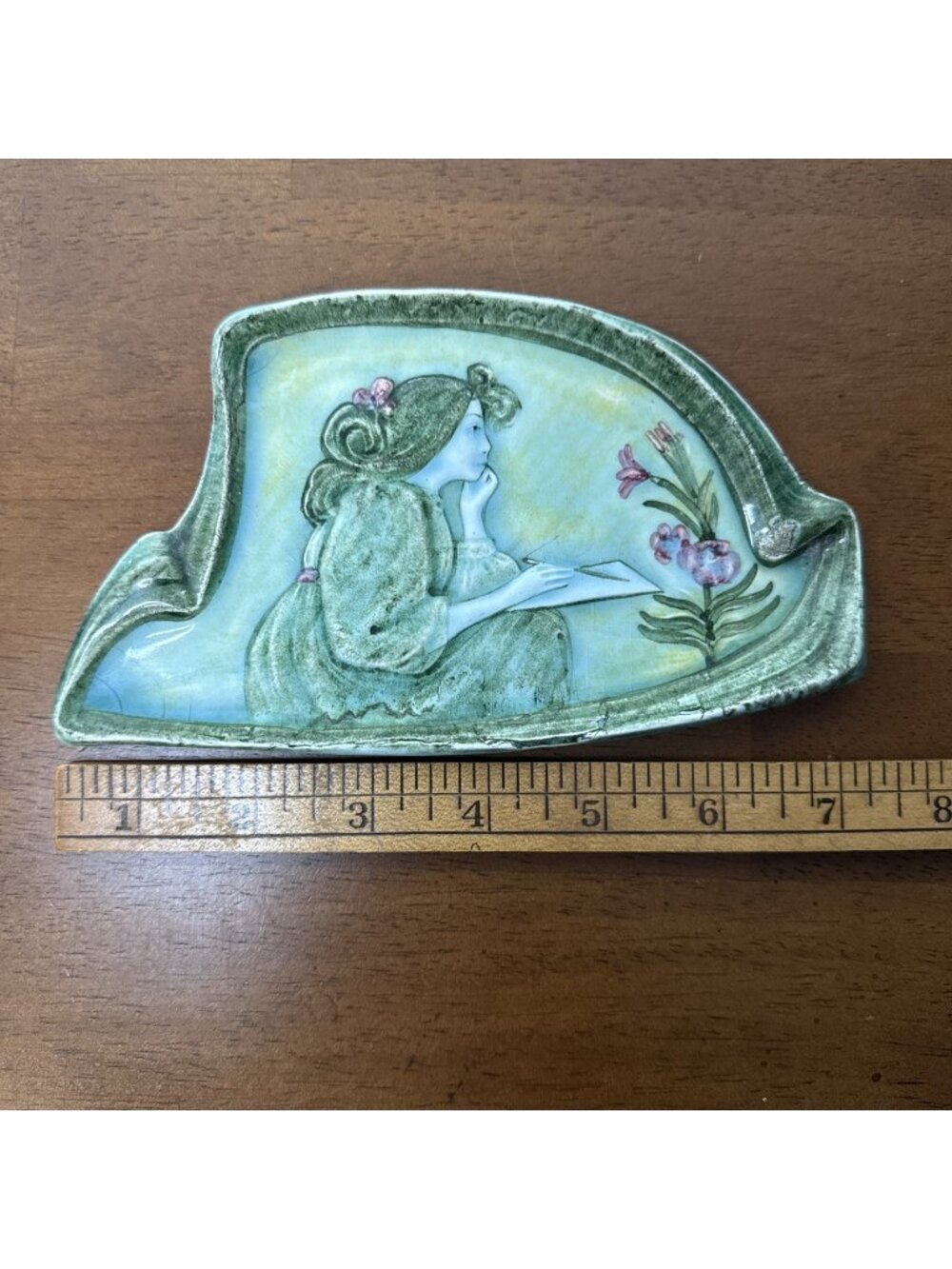 Vintage Unique Japanese Geisha Girl Porcelain Plate Hand Painted 7x4.5”